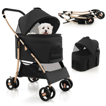 3-in-1 Pet Stroller, Foldable, Up to 15 kg, Black