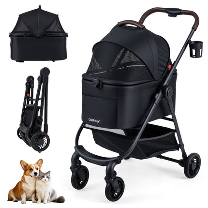 3-in-1 Pet Stroller with Removable Carrier & Adjustable Canopy