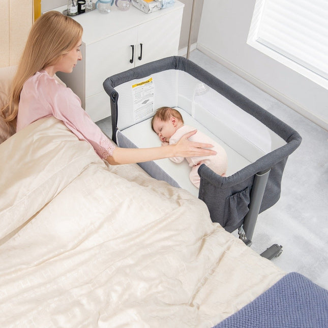 3-in-1 Portable Baby Crib with Adjustable Height & Mesh