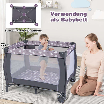 3-in-1 Portable Baby Crib with Mattress & Toys, Grey