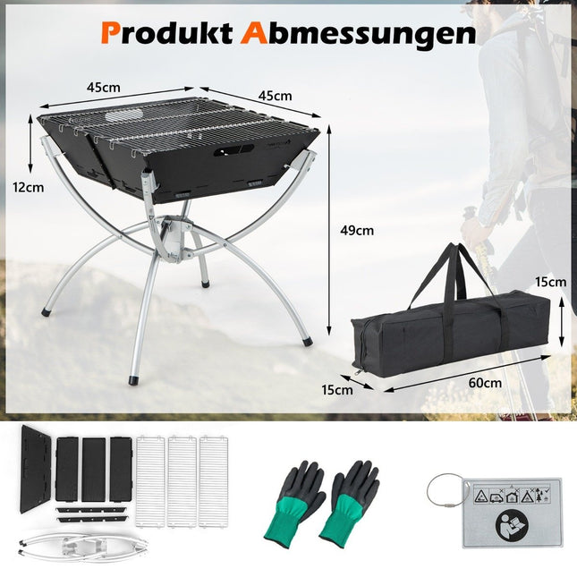 3-in-1 Portable Fire Pit with Stainless Grates & Bag