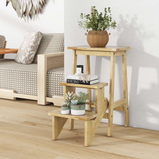 3-in-1 Rubber Wood Step Stool Ladder With Handle, 200 lb