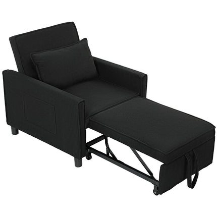3-in-1 sofa bed, adjustable chair with wheels, black corduroy