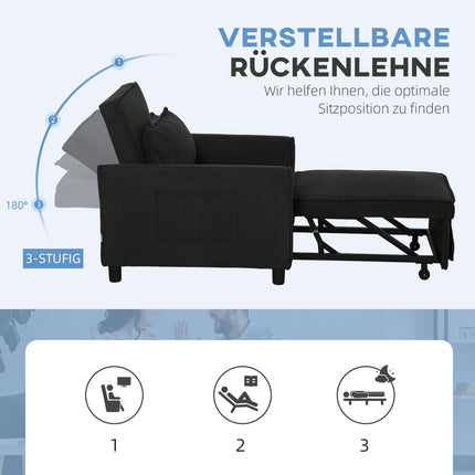 3-in-1 sofa bed, adjustable chair with wheels, black corduroy