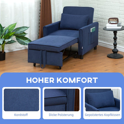 Blue corduroy 3-in-1 folding sleeper with wheels