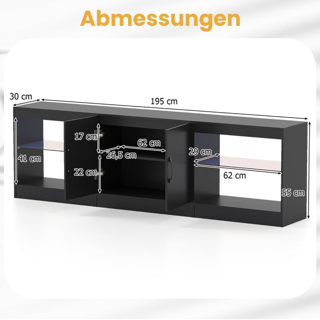 3-in-1 TV Stand with LED Lights for 85" TVs, Black