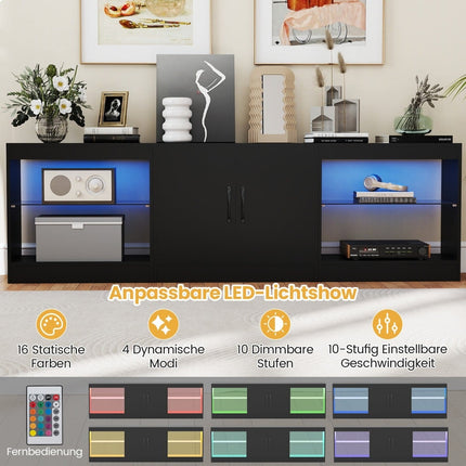 3-in-1 TV Stand with LED Lights for 85" TVs, Black