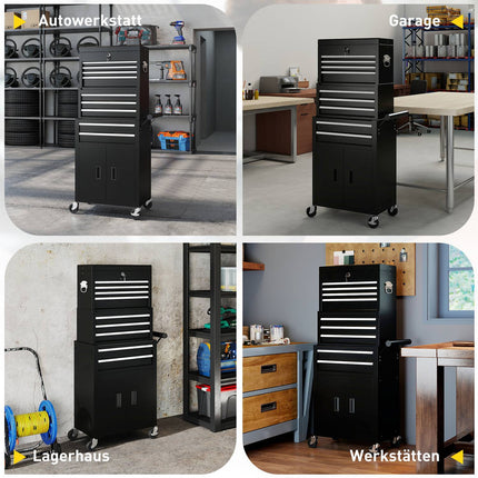 3-in-1 Tool Chest, Lockable, 9 Drawers, Steel, Black