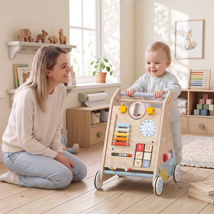 3-in-1 Wooden Baby Walker with Activity Board, Ages 1-3