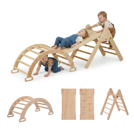 3-in-1 Wooden Climbing Frame with Slide and Arch