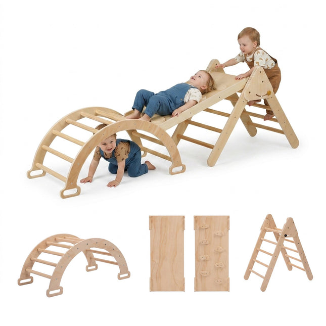 3-in-1 Wooden Climbing Frame with Slide and Arch