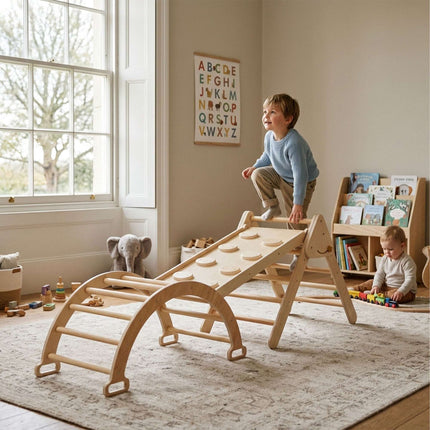 3-in-1 Wooden Climbing Frame with Slide and Arch