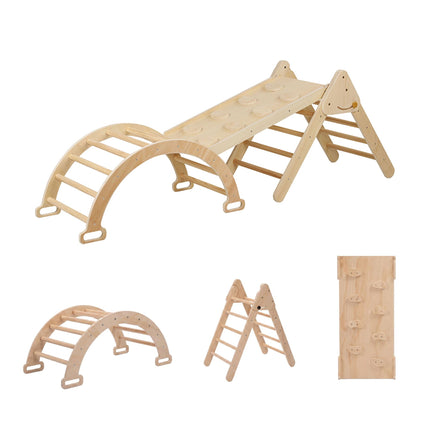 3-in-1 Wooden Climbing Frame with Slide and Arch