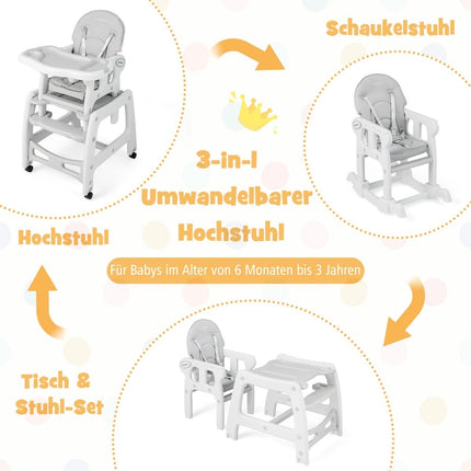 3 in 1 baby chair, high chair & dining chair & children's seating group 62 x 51 x 104 cm grey