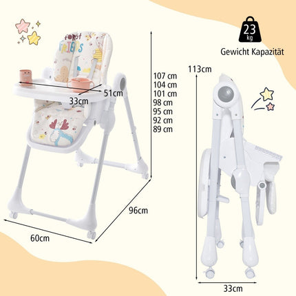 3-in-1 baby high chair with 5-way adjustable footrest, 3-way adjustable backrest & 4 universal wheels beige