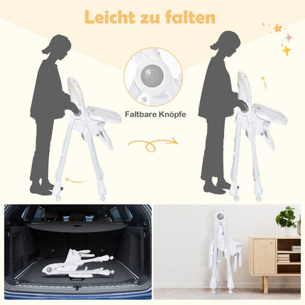 3-in-1 baby high chair with 5-way adjustable footrest, 3-way adjustable backrest & 4 universal wheels beige