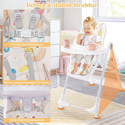 3-in-1 baby high chair with 5-way adjustable footrest, 3-way adjustable backrest & 4 universal wheels beige