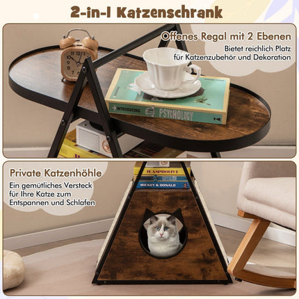 3 in 1 cat cabinet cat house & side table & bedside table with cat cave & scratching mats