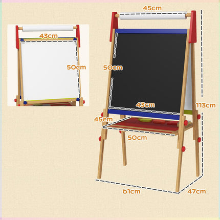Adjustable height double-sided easel for children with shelf, ages 3-8