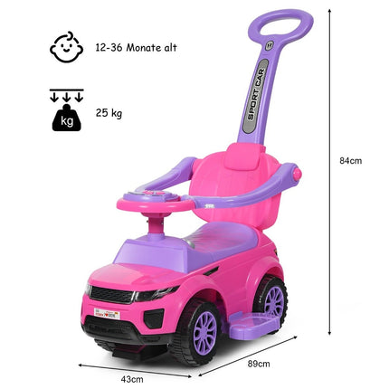 3-in-1 children's car push car with horn music light 89 x 43 x 84 cm pink