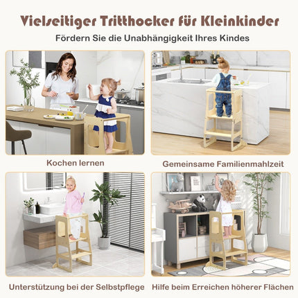 3 in 1 children's learning tower folding step stool & blackboard & children's table set from 1 year standing tower natural