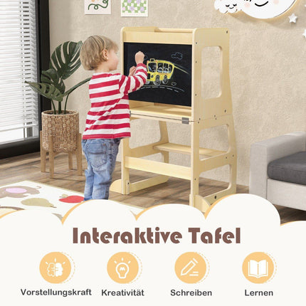 3 in 1 children's learning tower folding step stool & blackboard & children's table set from 1 year standing tower natural