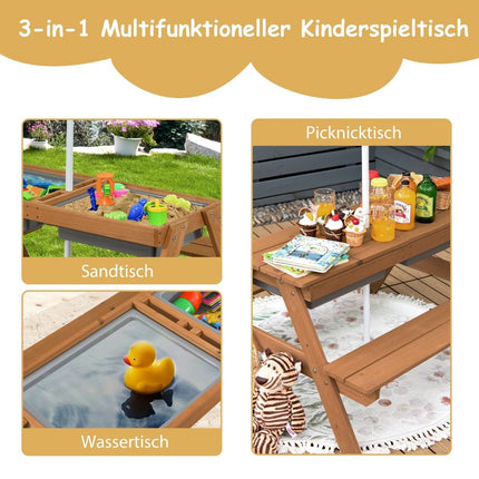 3 in 1 children's picnic table with parasol & benches & removable table top