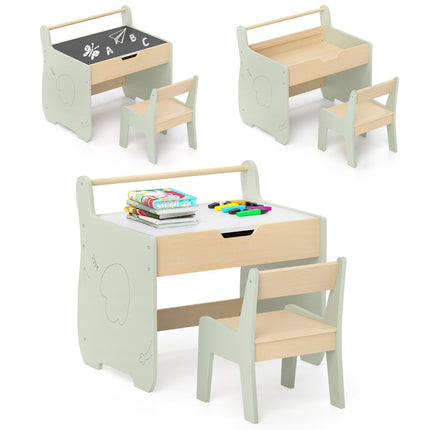 3 in 1 children's seating group made of wood, children's table with chair, children's painting table with reversible table top