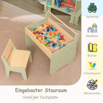 3 in 1 children's seating group made of wood, children's table with chair, children's painting table with reversible table top