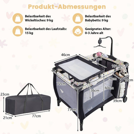 3 in 1 folding side bed travel cot with mattress hanging toy music box colorful
