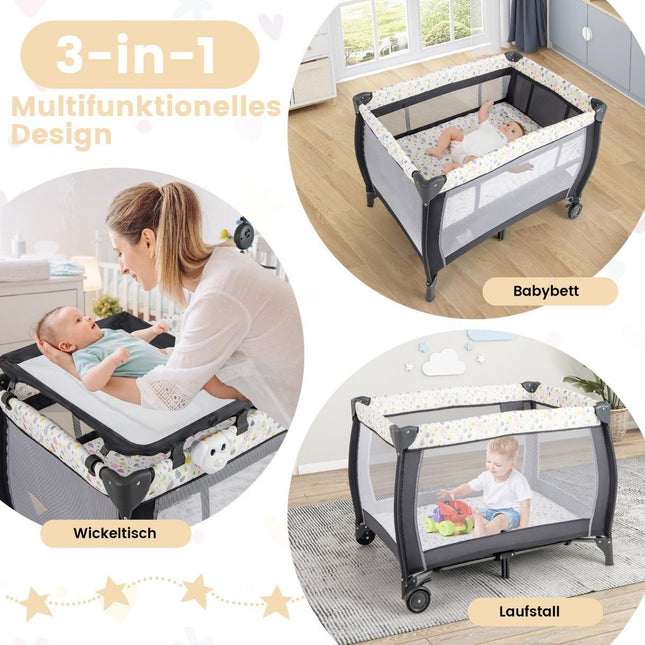 3 in 1 folding side bed travel cot with mattress hanging toy music box colorful