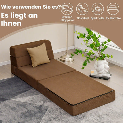 3 in 1 folding sofa bed with washable cover extra thick foam (15cm) brown