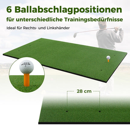 3-in-1 golf tee mat with artificial turf, 2 golf tees, 2 alignment stakes, and 6 pre-drilled tee holes, 152 x 92 cm