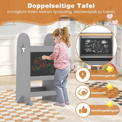3 in 1 learning tower children's step stool with 3 adjustable heights 90 kg load capacity grey