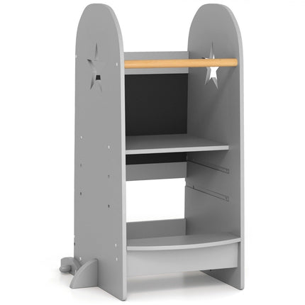 3 in 1 learning tower children's step stool with 3 adjustable heights 90 kg load capacity grey