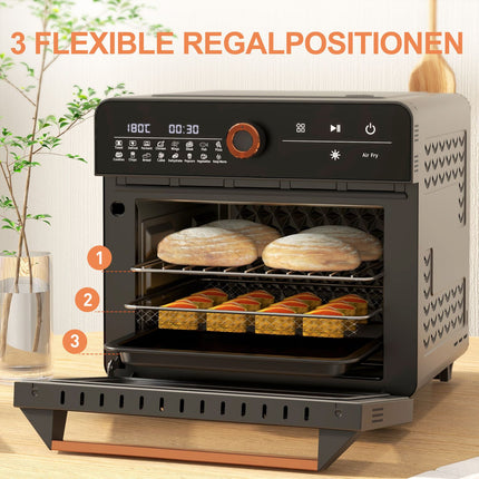 3-in-1 mini convection oven with timer, 20L capacity