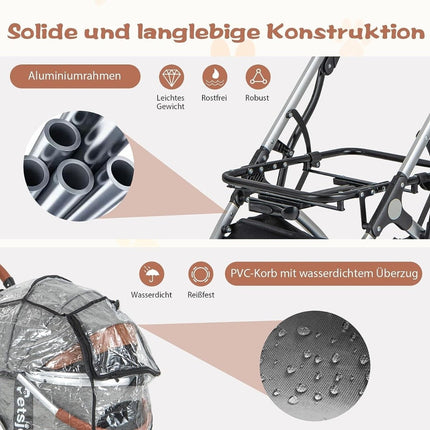 3 in 1 pet stroller up to 15 kg with waterproof cover storage basket & telescopic handle