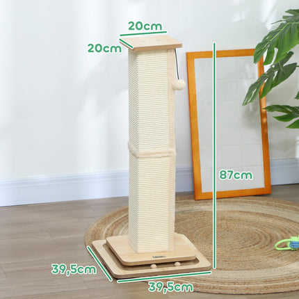 Sisal Cat Scratching Post, 87cm with Play Ball, Oak