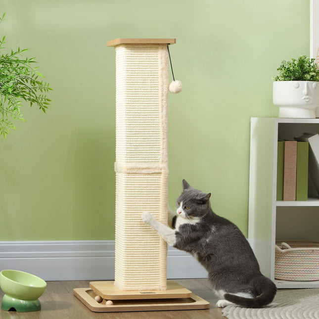Sisal Cat Scratching Post, 87cm with Play Ball, Oak