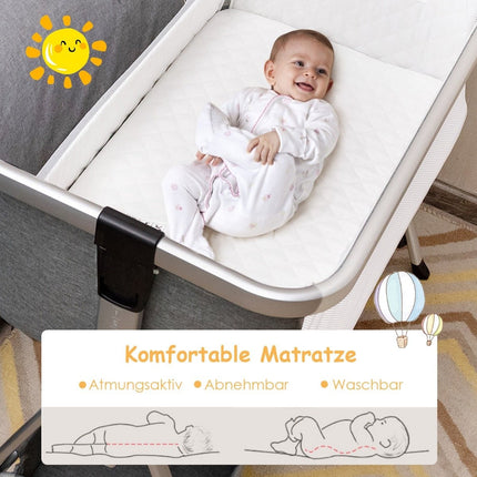 3 in 1 side bed & baby cradle baby bed with 7-way adjustable height dark gray