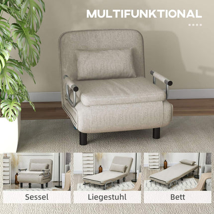 Folding sofa bed chair, 120 kg capacity, grey, adjustable backrest