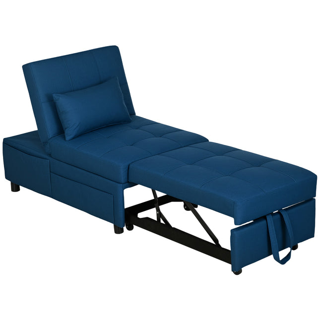 Sofa rozkładana 3 w 1 z funkcją spania, rozkładana sofa, fotel do spania z boczną kieszenią, regulowane oparcie, nośność do 150 kg, do salonu, sypialni, niebieski