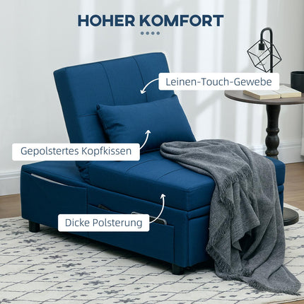 Blue Adjustable 3-in-1 sofa bed with side pocket