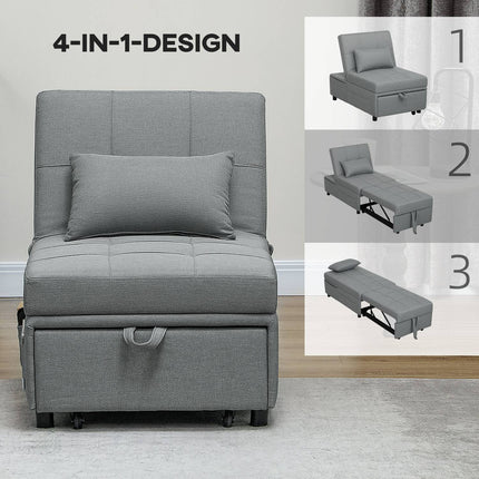 Light gray 3-in-1 sofa bed, adjustable, extendable design