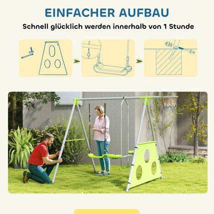 Outdoor 3-in-1 swing set with basketball hoop and goal