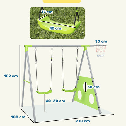 Outdoor 3-in-1 swing set with basketball hoop and goal