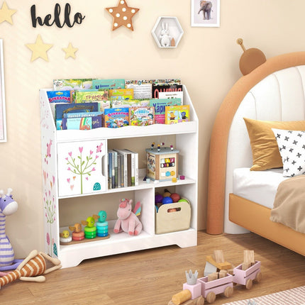 3 in 1 toy shelf with storage compartments & door 3 tier children's shelf bookcase 93 x 30 x 100 cm white