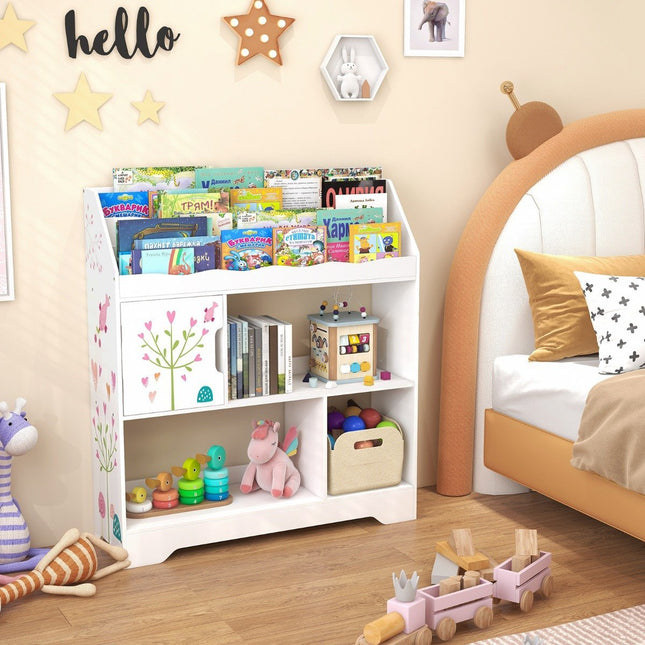 3 in 1 toy shelf with storage compartments & door 3 tier children's shelf bookcase 93 x 30 x 100 cm white