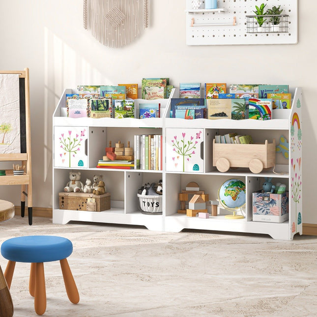 3 in 1 toy shelf with storage compartments & door 3 tier children's shelf bookcase 93 x 30 x 100 cm white