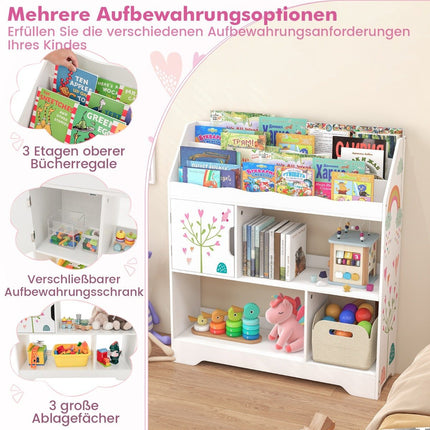 3 in 1 toy shelf with storage compartments & door 3 tier children's shelf bookcase 93 x 30 x 100 cm white